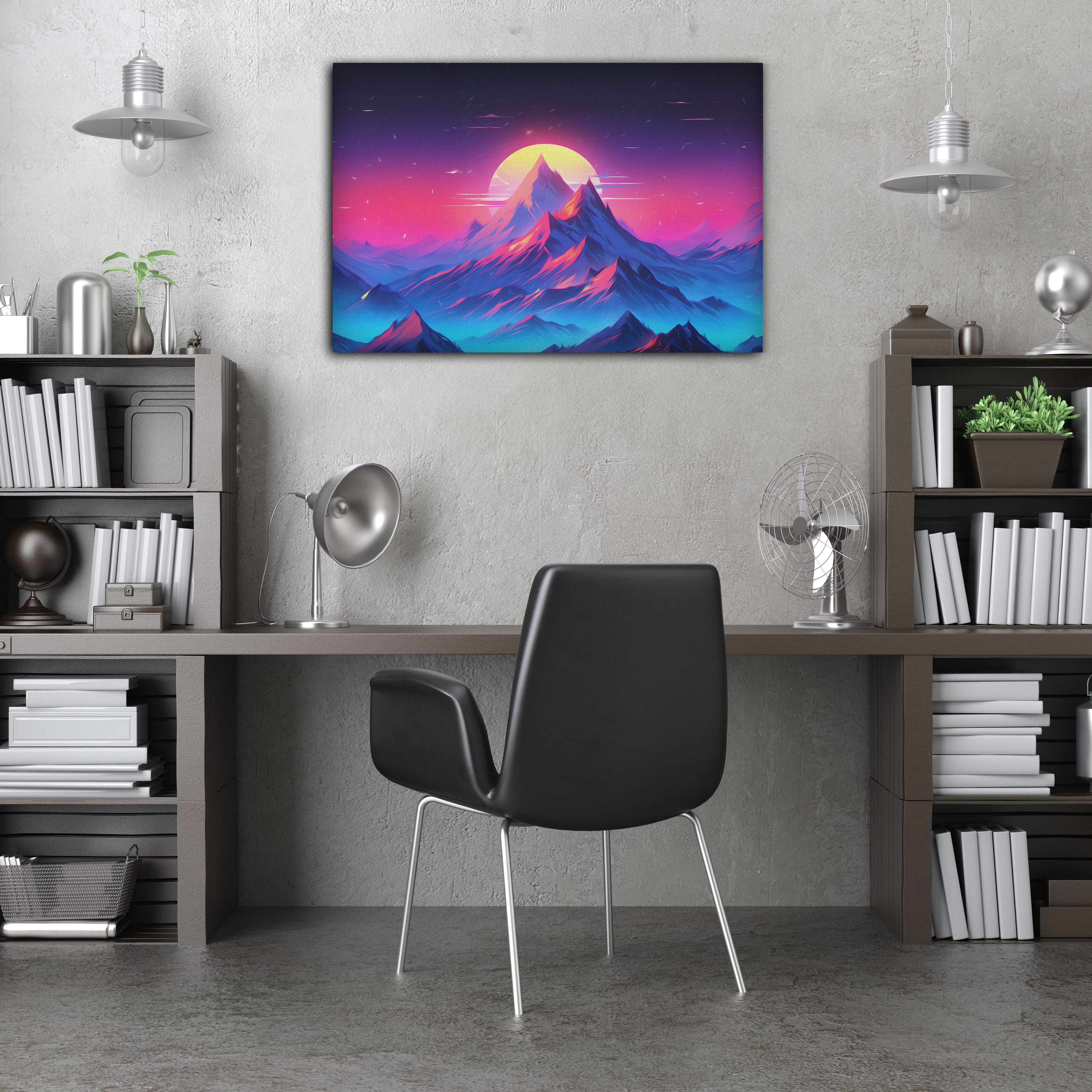 Dağların Arkasından Gün Batımı Dijital Sanat Kanvas Tablo